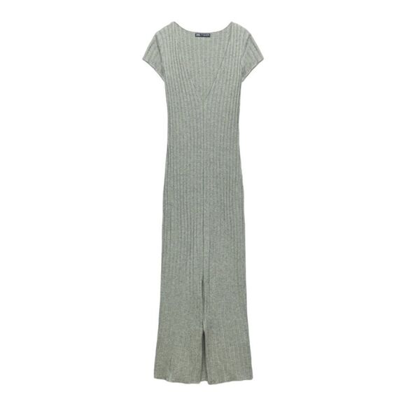 ZARA | Light Khaki | RIBBED MIDI DRESS - Picture 2 of 9